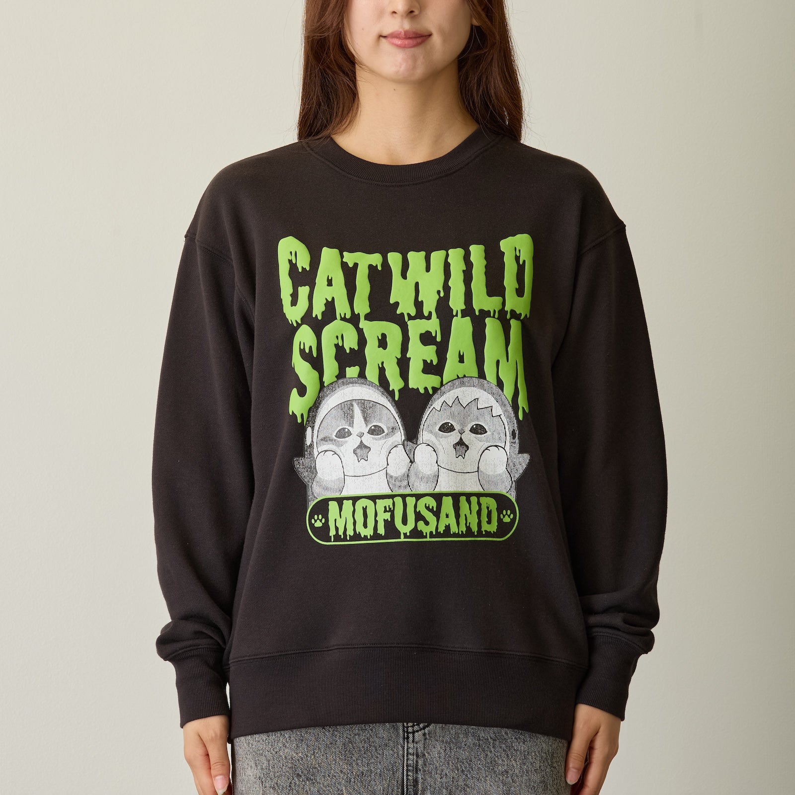 mofusand スウェットシャツ CAT WILD SCREAM ブラック | mofusand