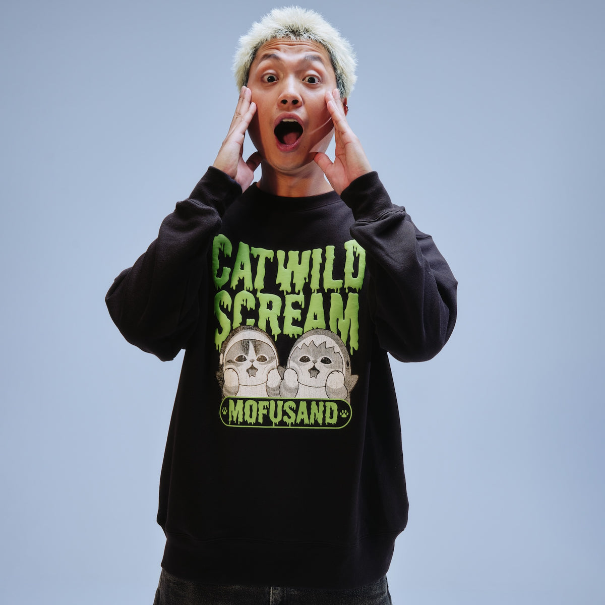 mofusand 스웨트셔츠 CAT WILD SCREAM 블랙