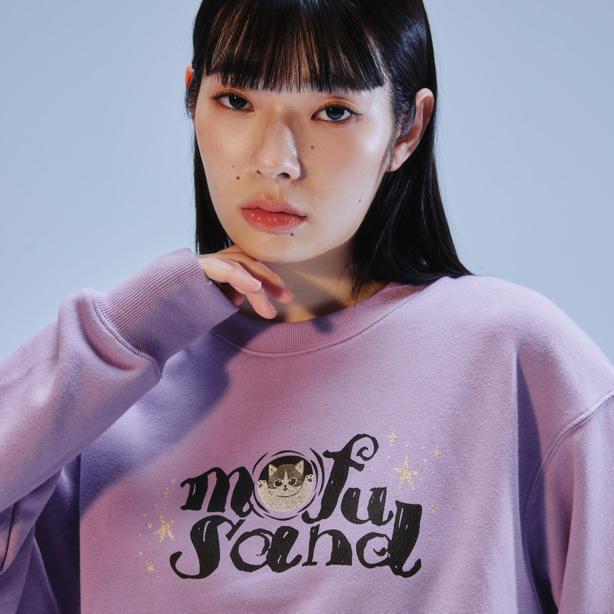 mofusand 스웨트셔츠 SHADOW CAT 퍼플