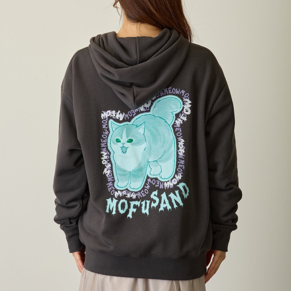 mofusand 집업 후디 MEOWING CATS 차콜 블랙