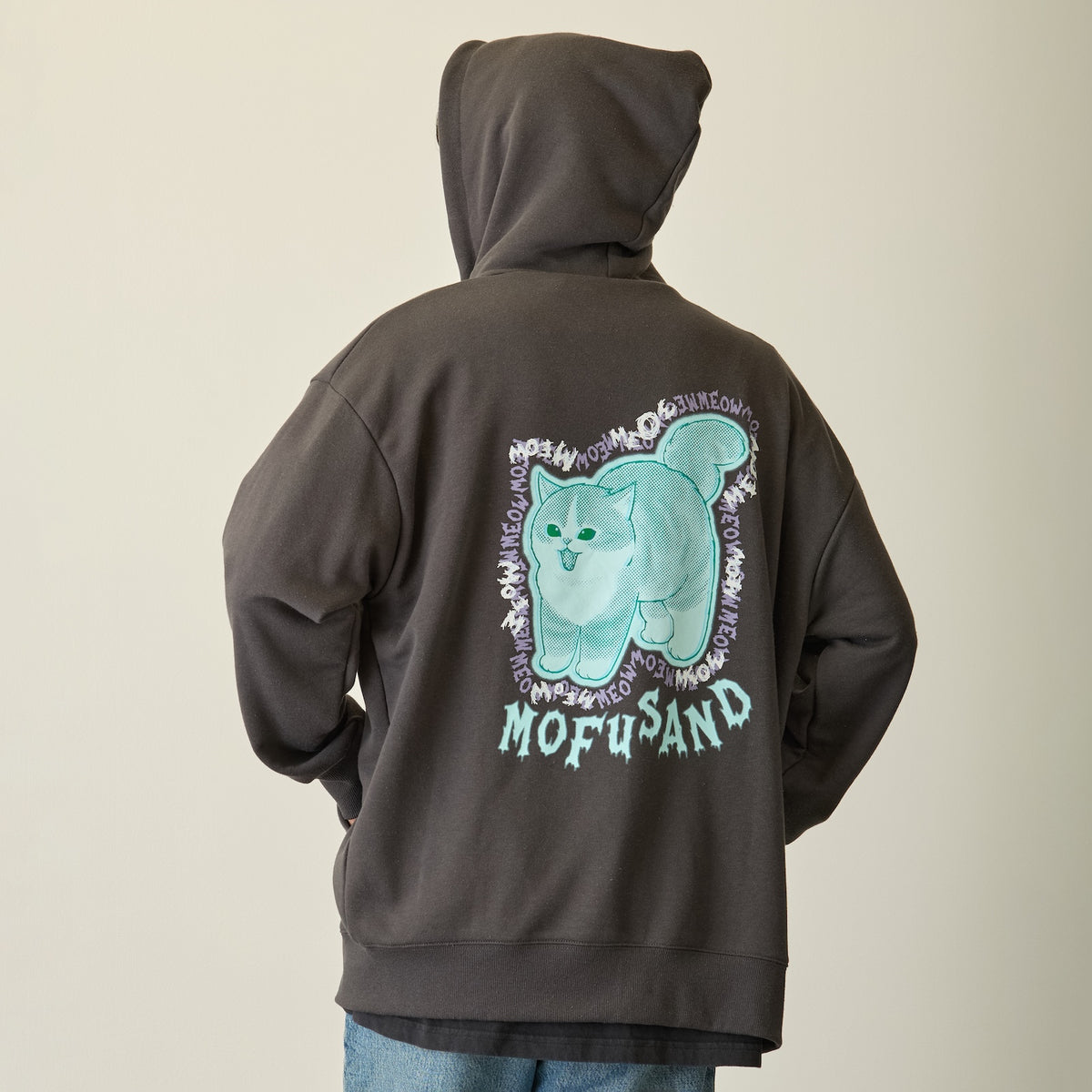mofusand 집업 후디 MEOWING CATS 차콜 블랙