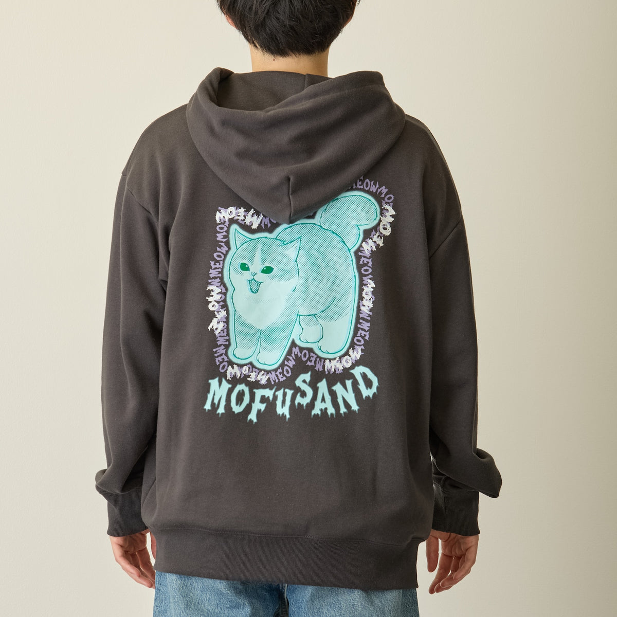 mofusand 집업 후디 MEOWING CATS 차콜 블랙
