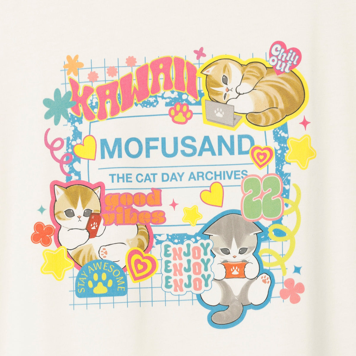 mofusand Tシャツ THE CAT DAY ARCHIVES ホワイト