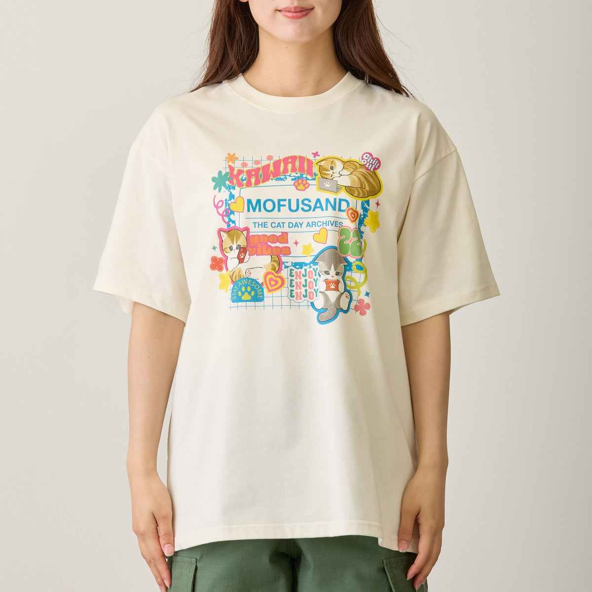 mofusand Tシャツ THE CAT DAY ARCHIVES ホワイト
