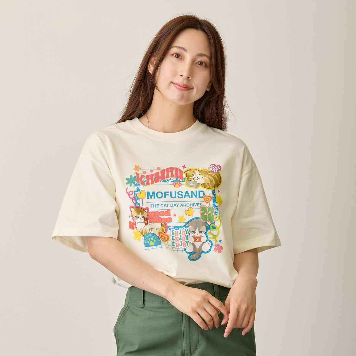 mofusand Tシャツ THE CAT DAY ARCHIVES ホワイト