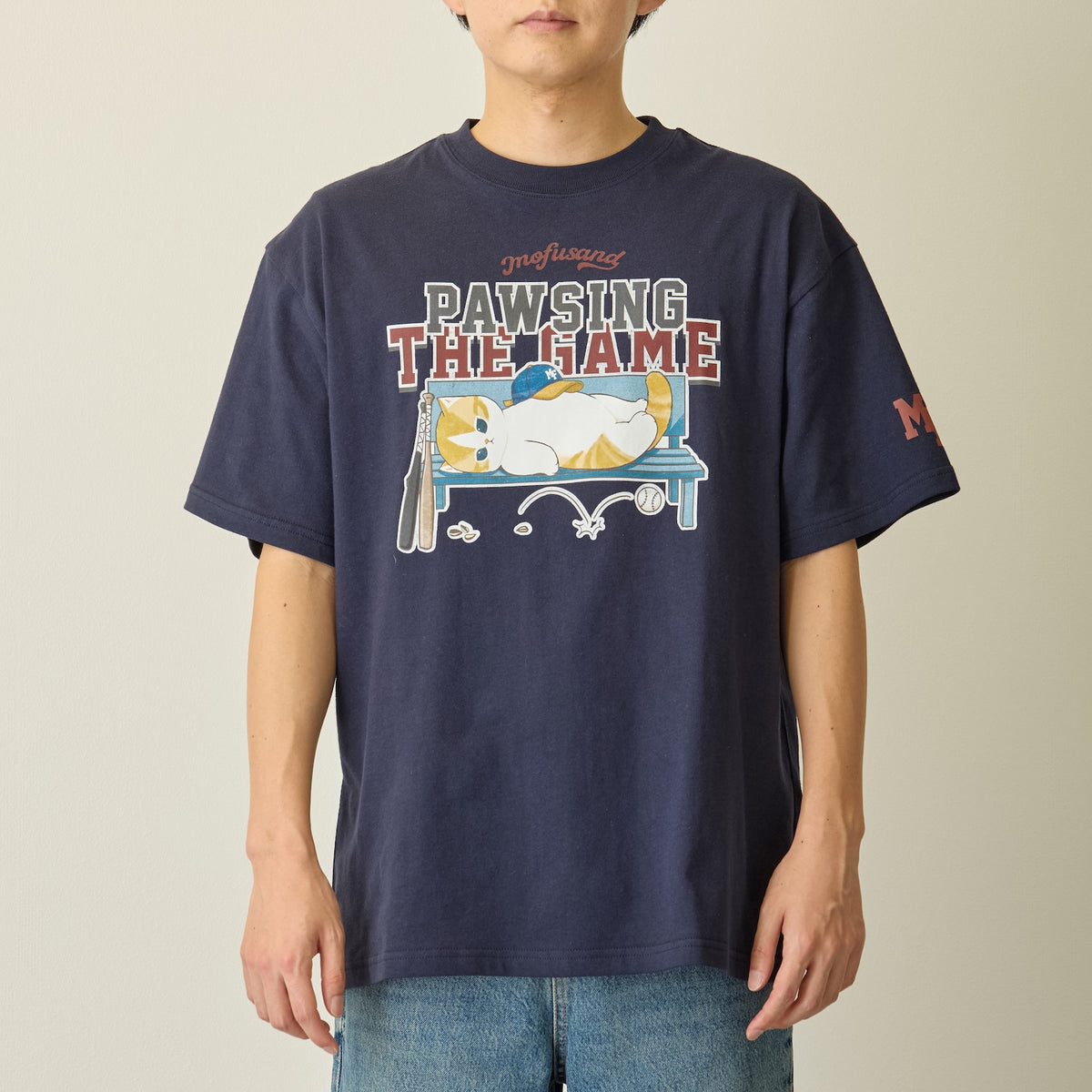 mofusand Tシャツ PAWSING THE GAME  ネイビー
