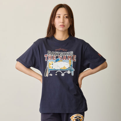 mofusand Tシャツ PAWSING THE GAME  ネイビー