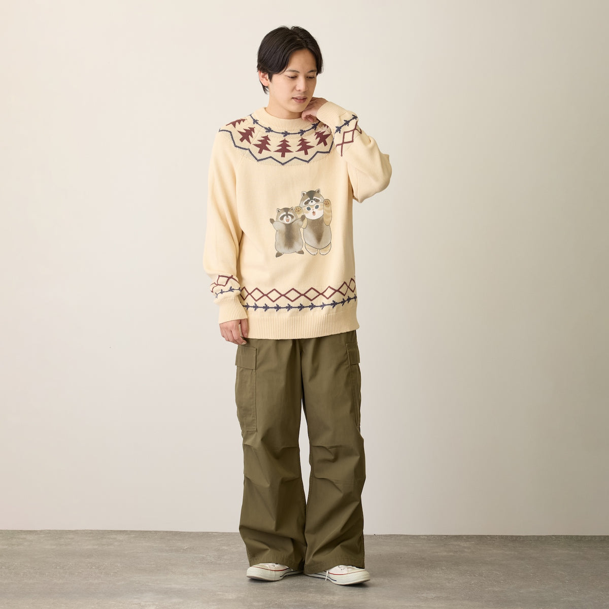 mofusand  WOODLANDS 스웨터 RACOON 내츄럴
