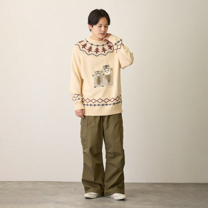 mofusand  WOODLANDS 스웨터 RACOON 내츄럴