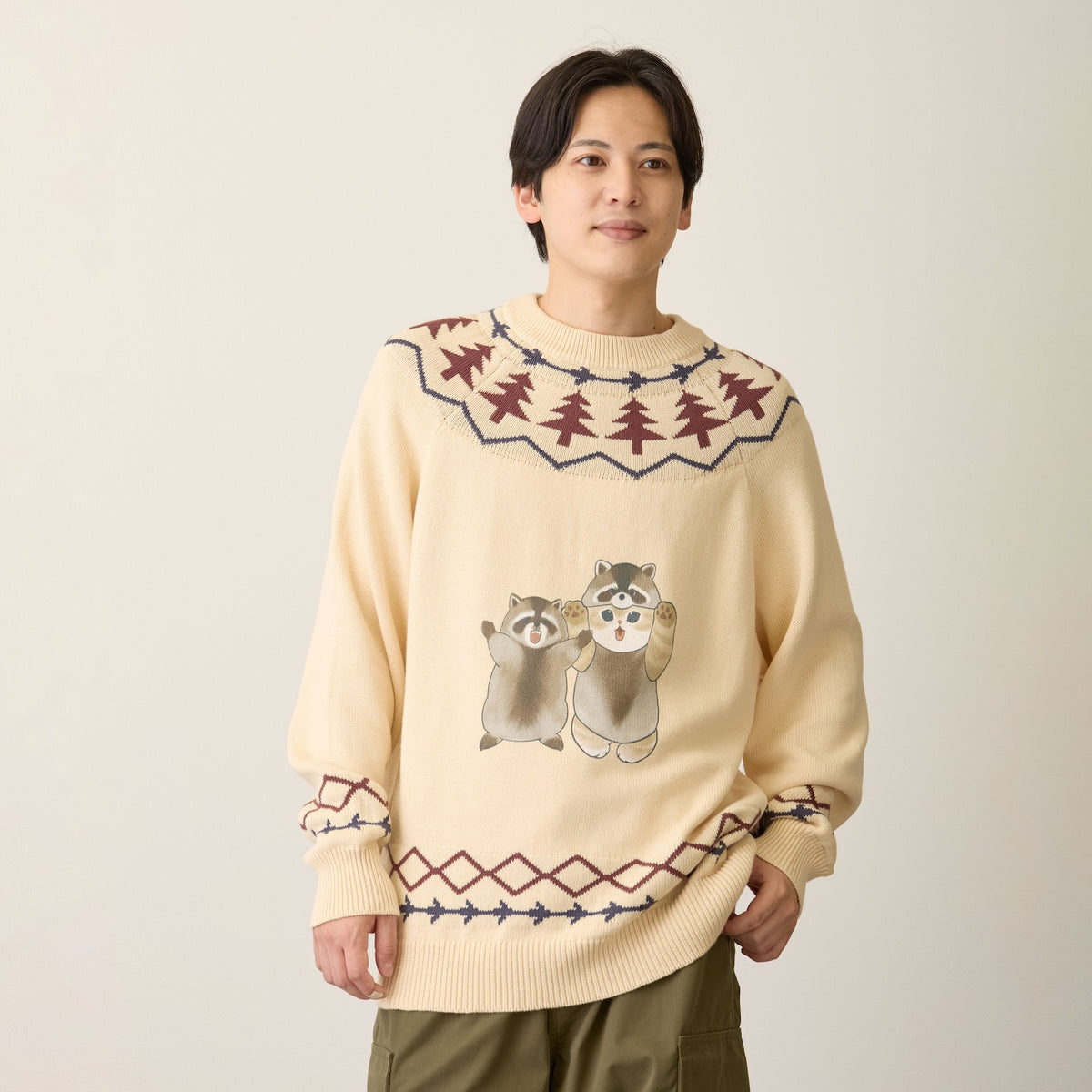 mofusand  WOODLANDS 스웨터 RACOON 내츄럴