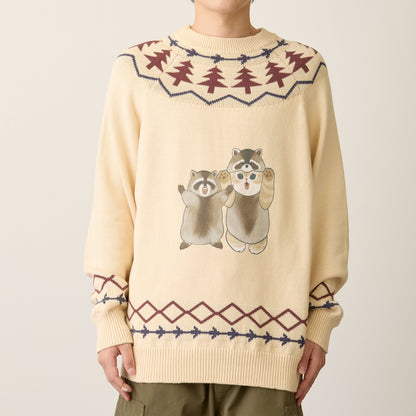 mofusand  WOODLANDS 스웨터 RACOON 내츄럴