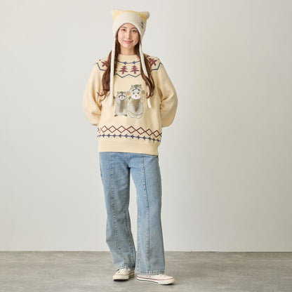 mofusand  WOODLANDS 스웨터 RACOON 내츄럴