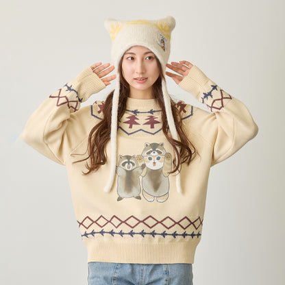 mofusand  WOODLANDS 스웨터 RACOON 내츄럴