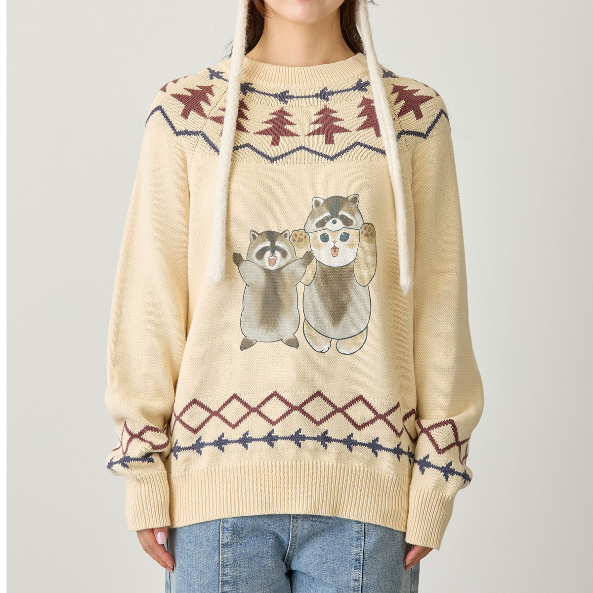 mofusand  WOODLANDS 스웨터 RACOON 내츄럴
