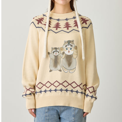 mofusand  WOODLANDS 스웨터 RACOON 내츄럴