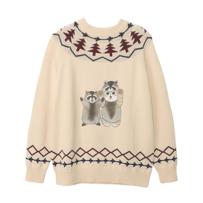 mofusand  WOODLANDS 스웨터 RACOON 내츄럴
