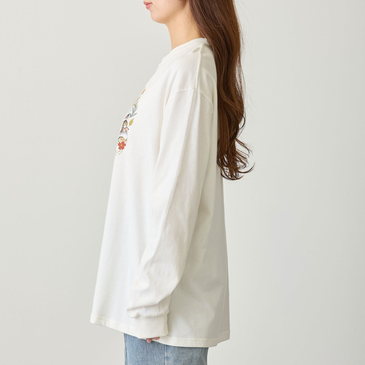mofusand  WOODLANDS 긴팔 T셔츠 MEADOW FRIENDS 화이트