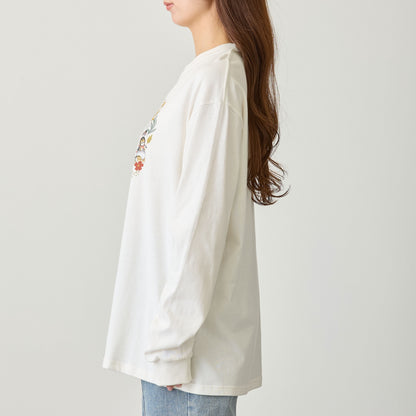 mofusand  WOODLANDS 긴팔 T셔츠 MEADOW FRIENDS 화이트