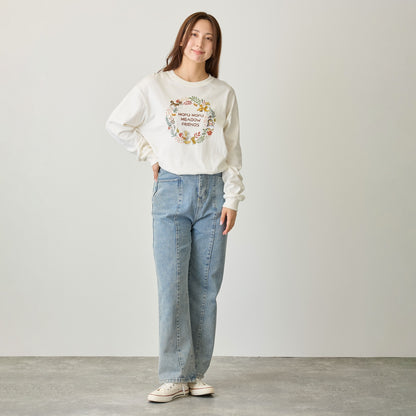 mofusand  WOODLANDS 긴팔 T셔츠 MEADOW FRIENDS 화이트