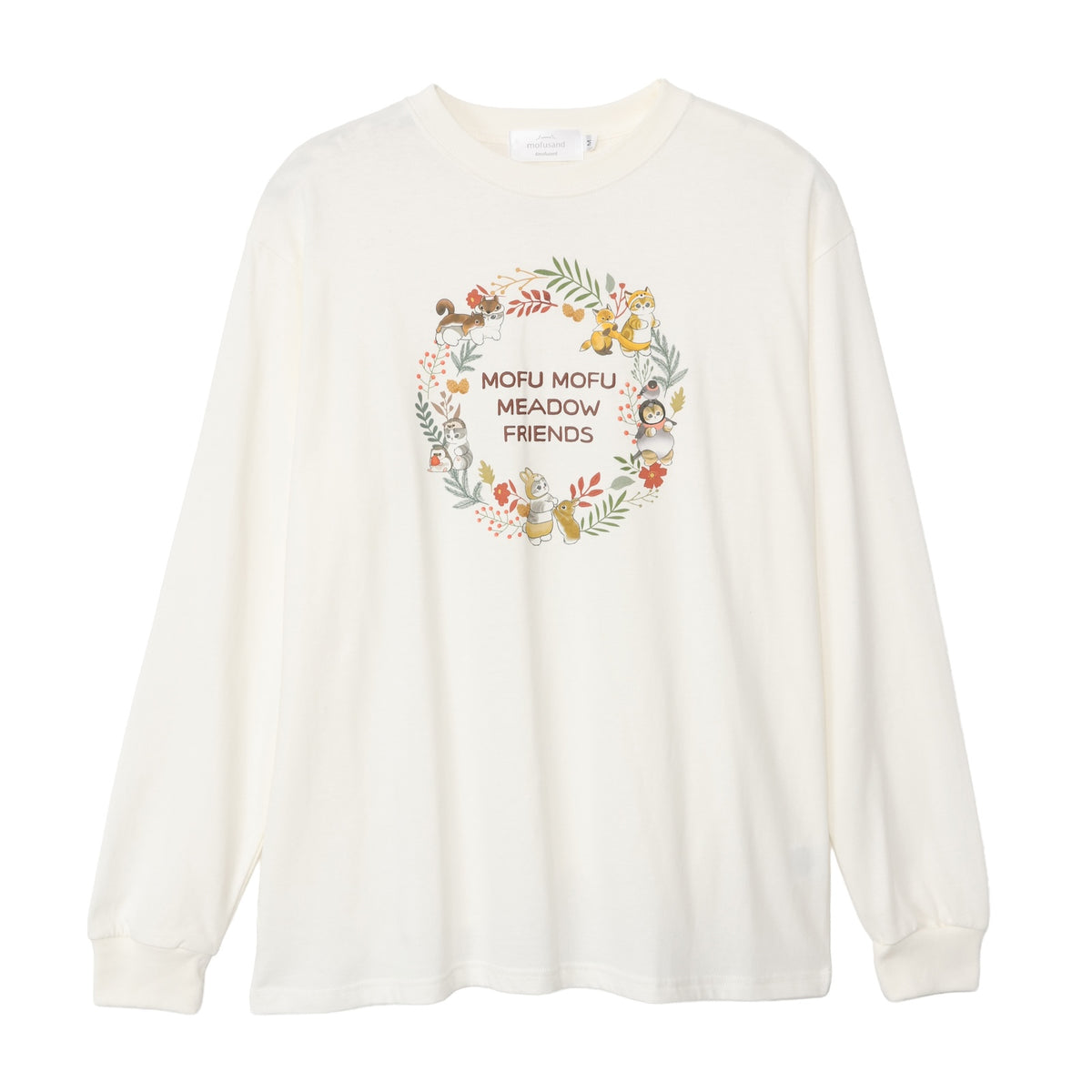 mofusand  WOODLANDS 긴팔 T셔츠 MEADOW FRIENDS 화이트