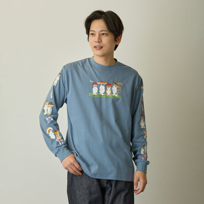 mofusand  WOODLANDS 긴팔 T셔츠 MUSHROOM 색소폰 블루