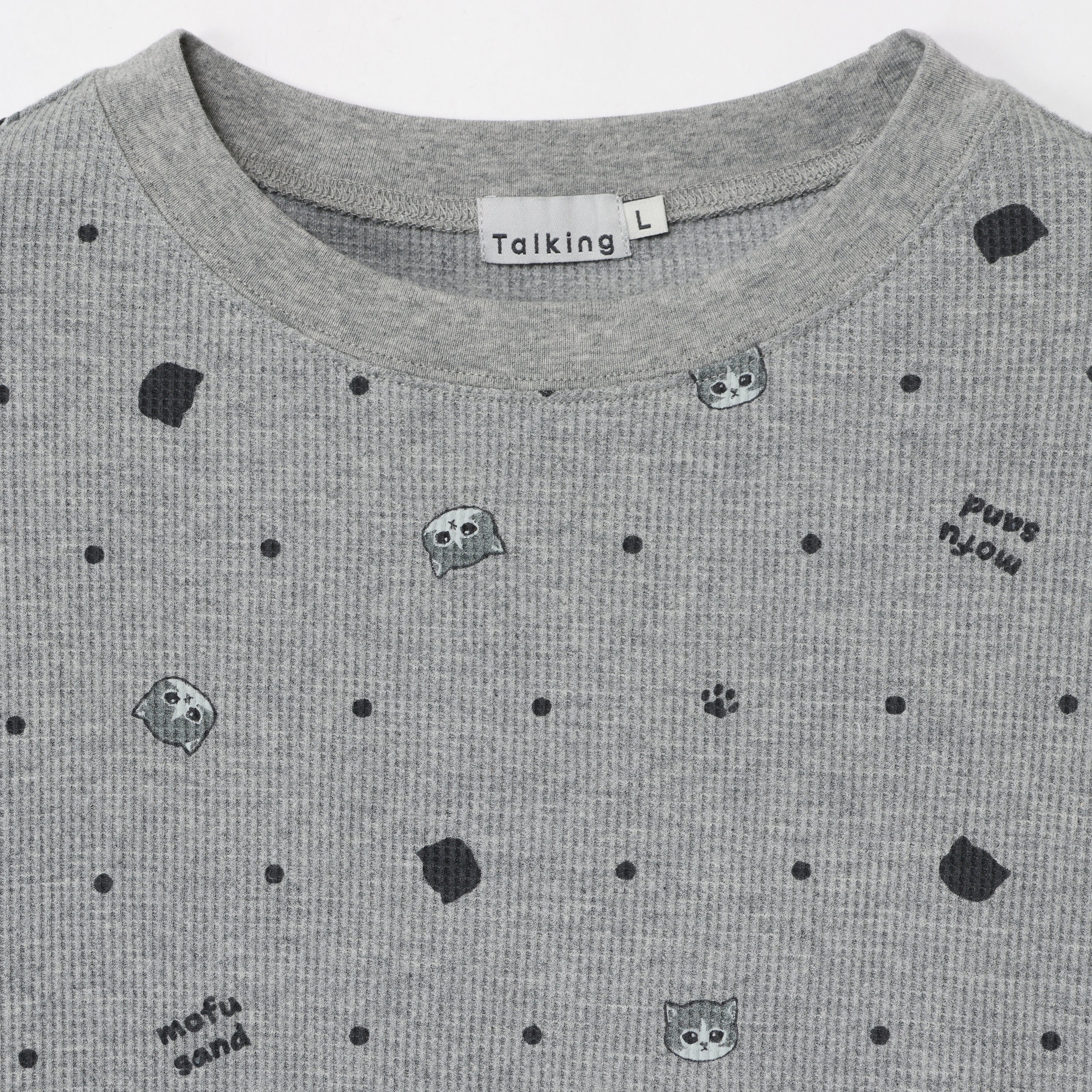 mofusand ワッフル長袖Tシャツ ドット柄 グレー | mofusandもふもふ