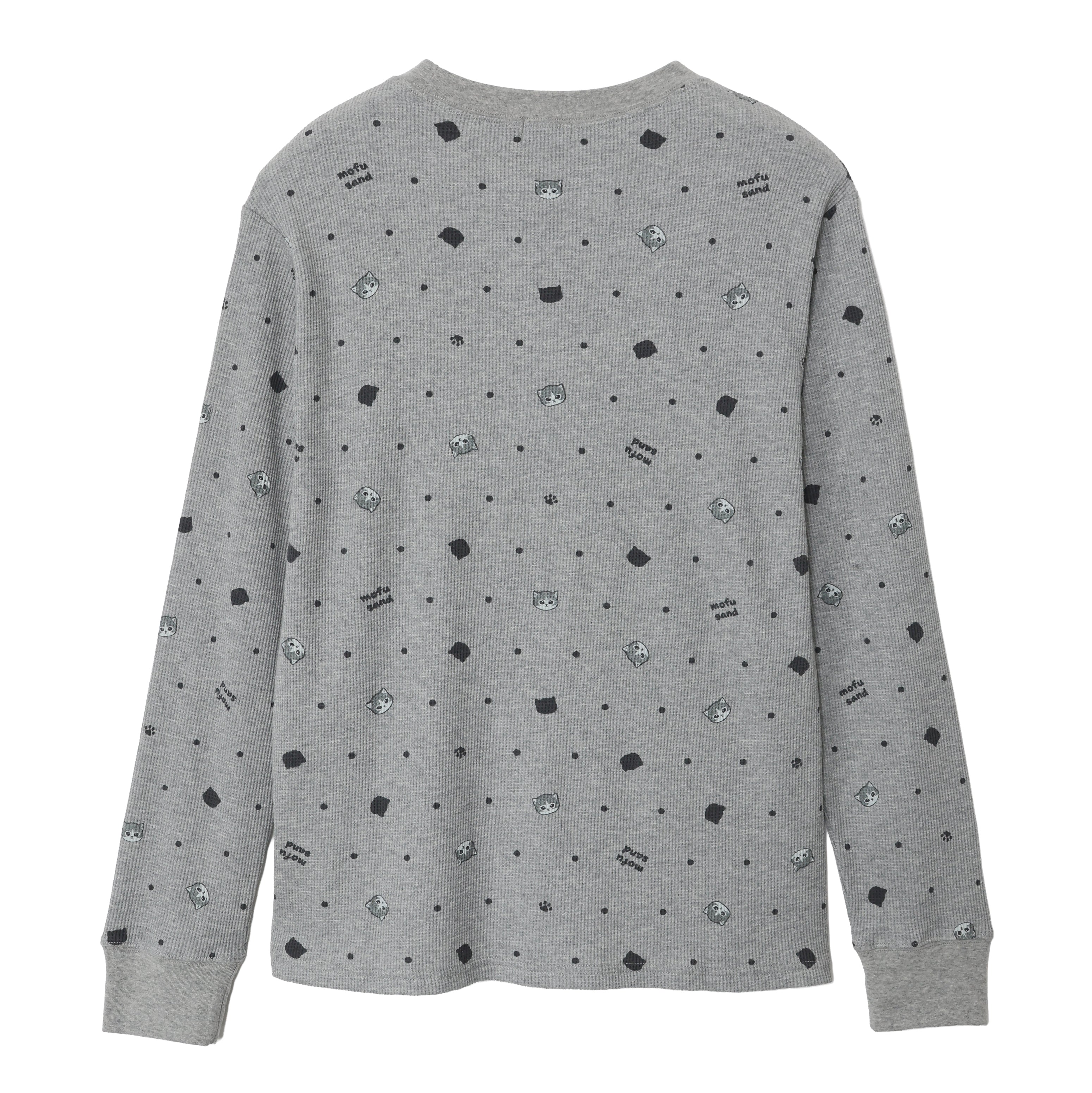 mof manul モフマヌル トップス ドット柄 mofusand ワッフル長袖Tシャツ ドット柄 グレー | mofusandもふもふ