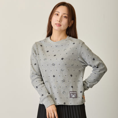 mofusand 와플 긴팔 티셔츠 도트 무늬 그레이