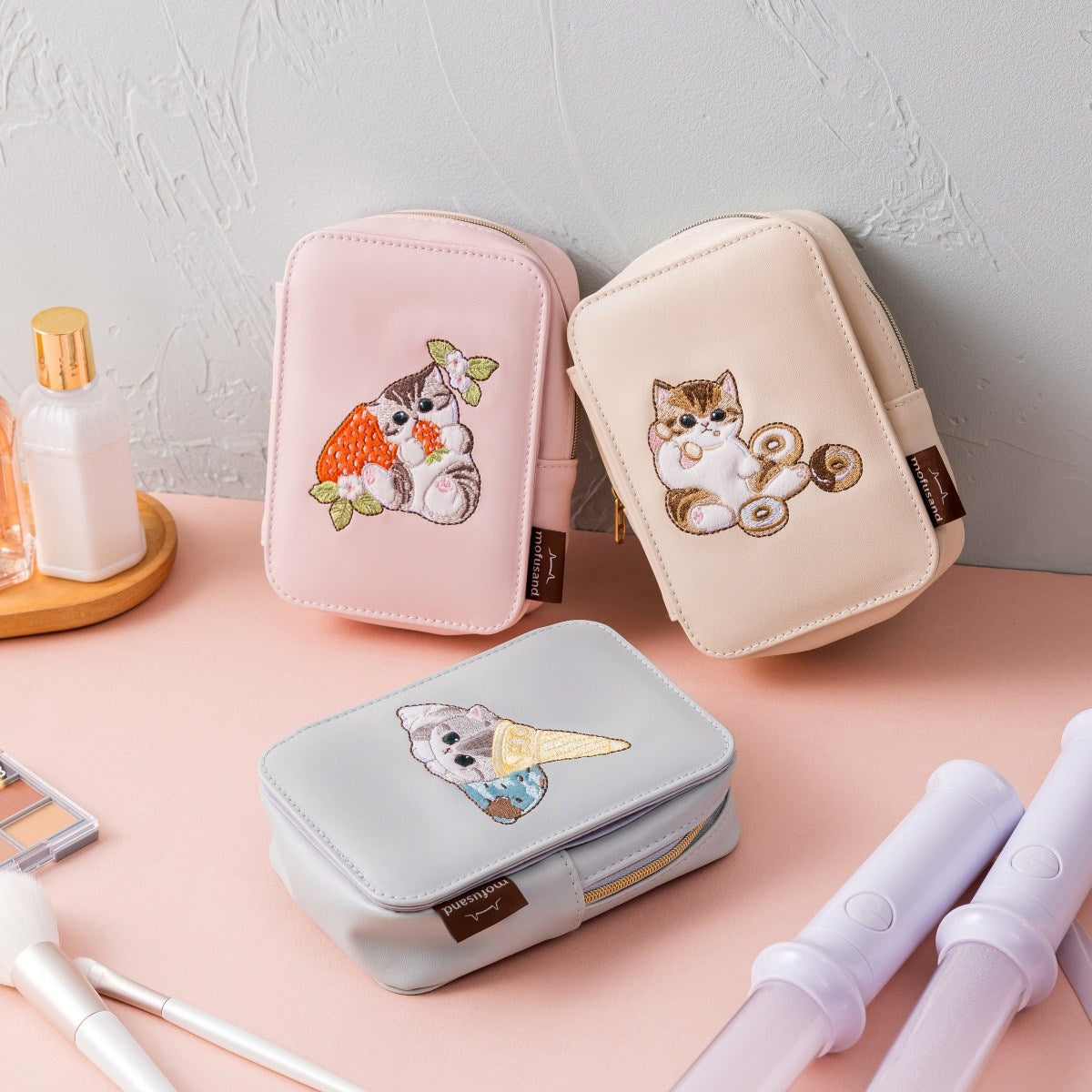 mofusand 帶鏡子的收納包（米色）