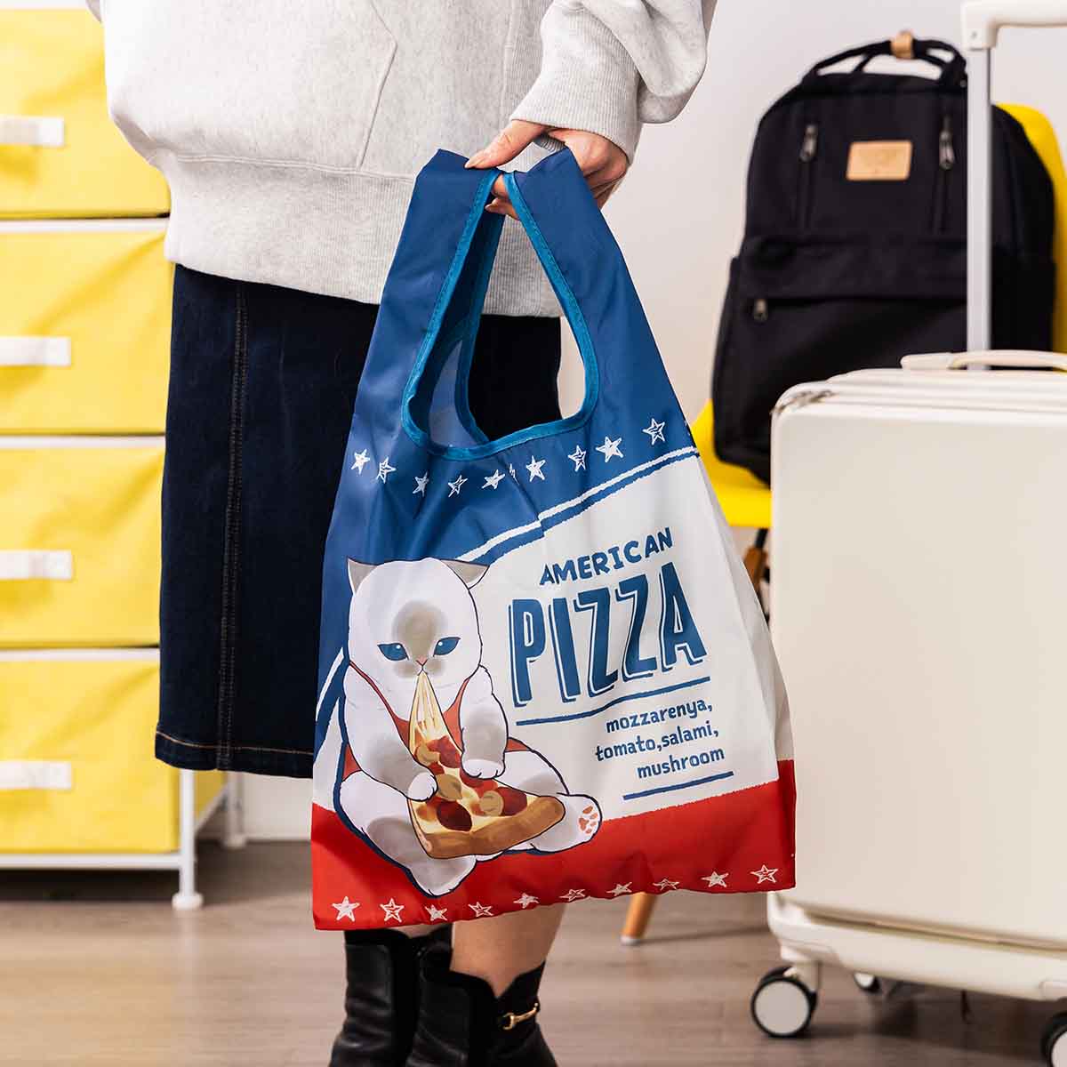 にゃ出品 mofusand もふもふジャーニー ポケッタブルエコバッグ(おデブなピザ