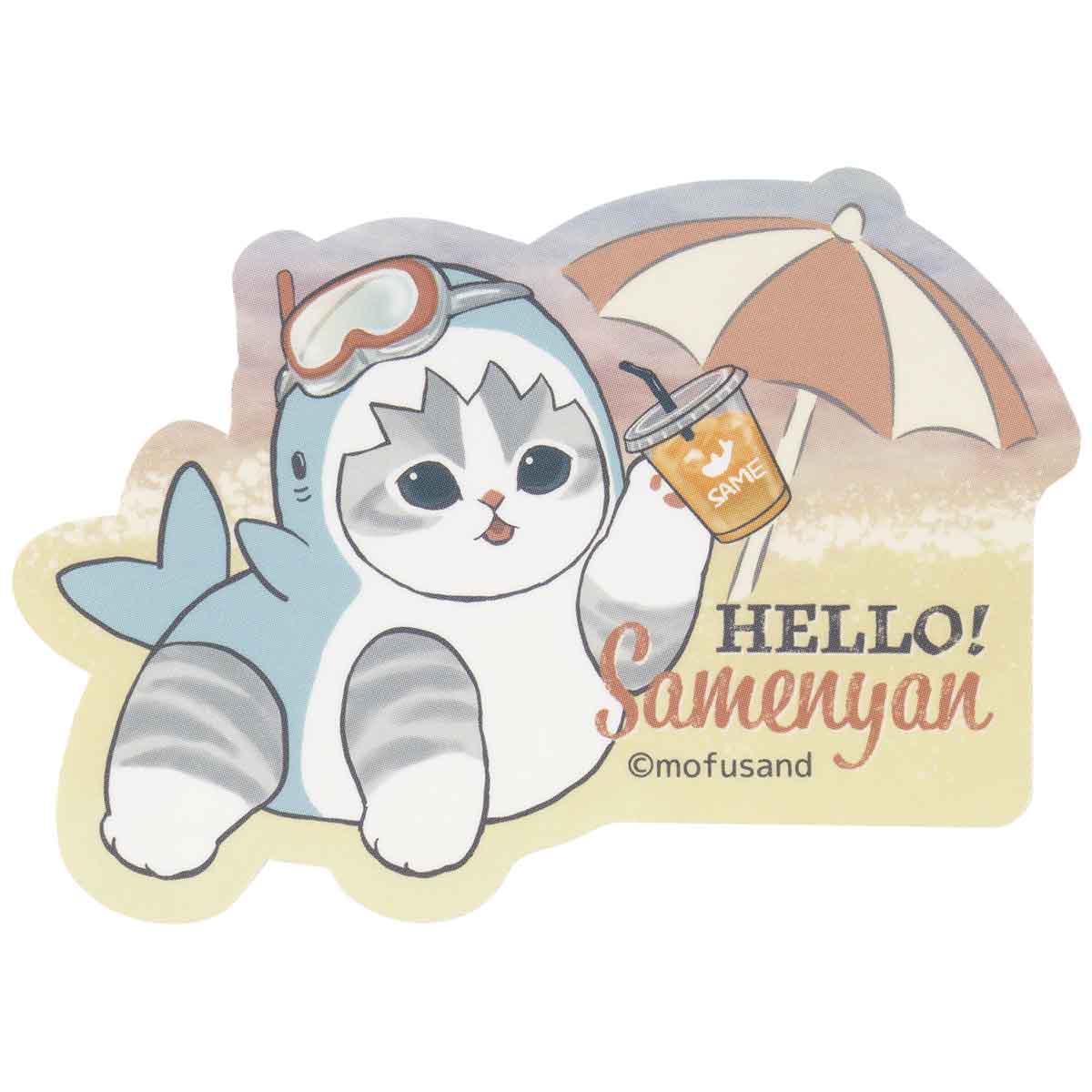 mofusand HELLO! Shark Meow Smartphone-sized Sticker (Beach)