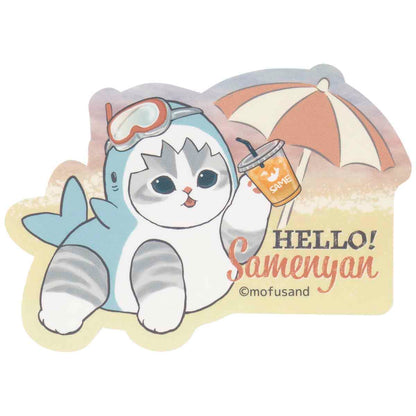 mofusand HELLO! Shark Meow Smartphone-sized Sticker (Beach)