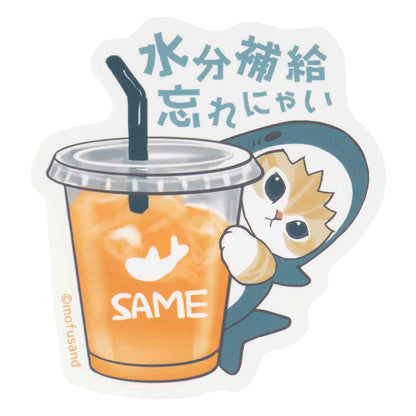 mofusand HELLO! Shark Meow Smartphone-sized Sticker (Don't Forget to Hydrate)