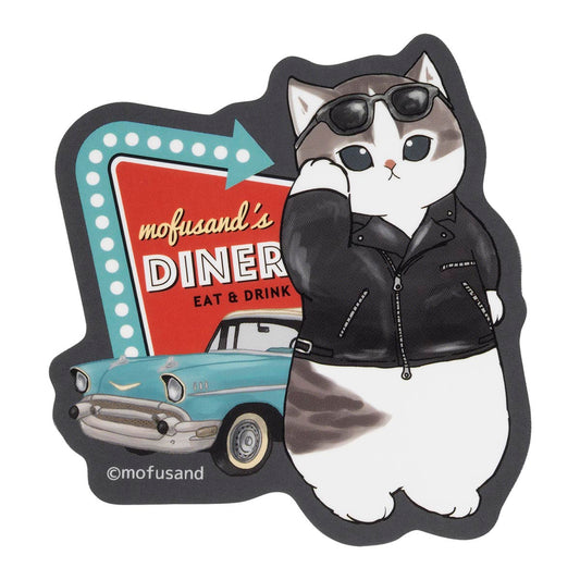 mofusand Diner Smartphone-sized Sticker (Leather Jacket Meow)