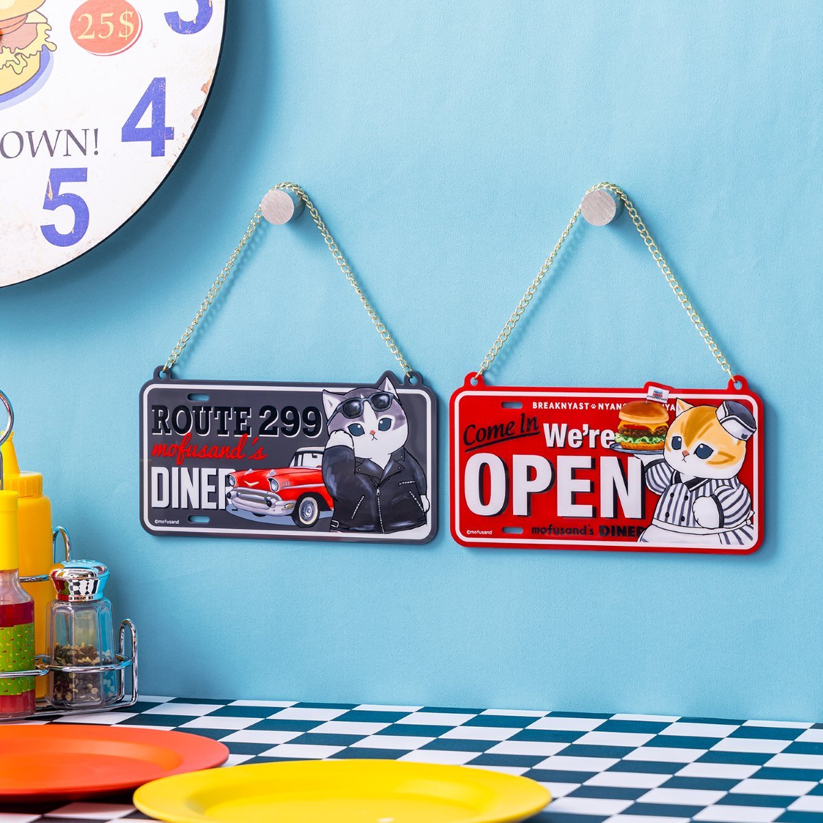 mofusand Diner Acrylic Door Plate (Leather Jacket Meow)