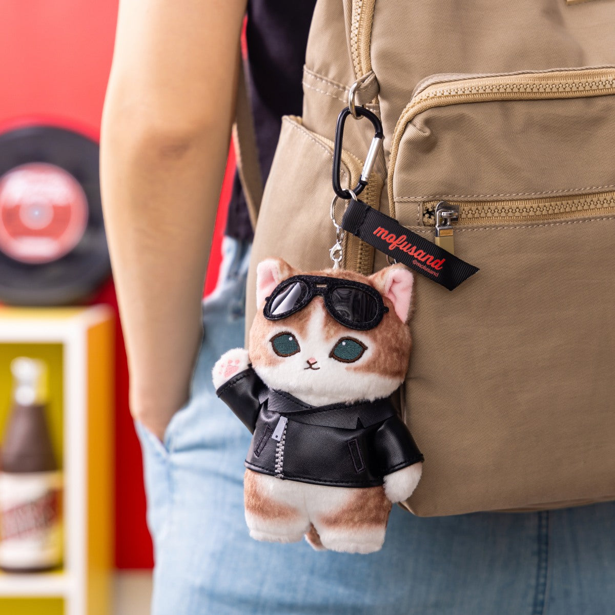 mofusand Diner Mascot Keychain (Leather Jacket Meow)
