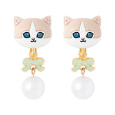 mofusand Ribbon & Pearl Earrings (Beige Bicolor)