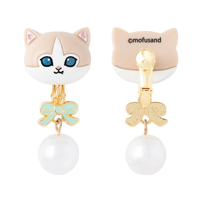mofusand Ribbon & Pearl Earrings (Beige Bicolor)