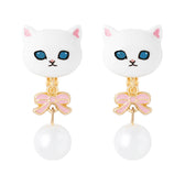mofusand Ribbon & Pearl Earrings (White)