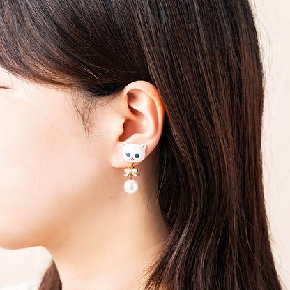 mofusand 리본 진주 귀걸이 (화이트)