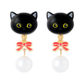 mofusand Ribbon & Pearl Earrings (Black)