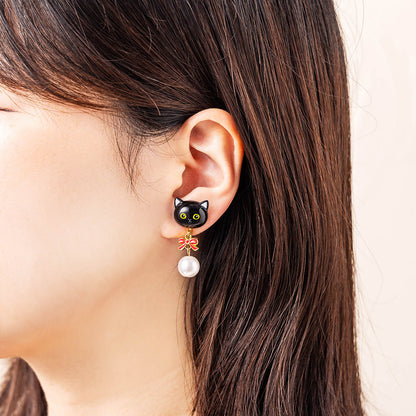 mofusand 리본 진주 귀걸이 (블랙)