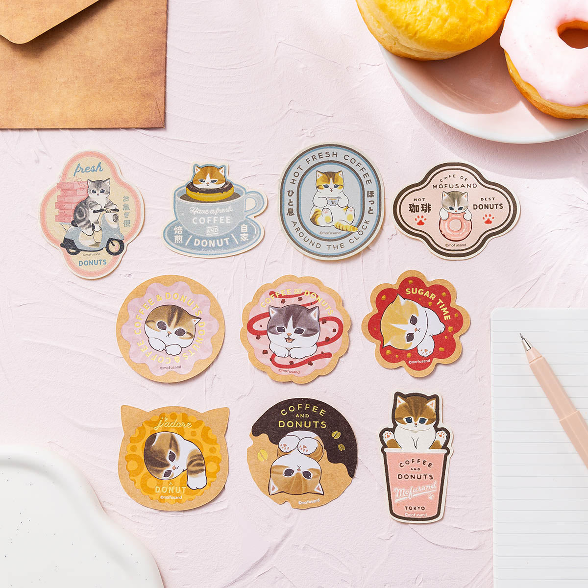 mofusand COFFEE AND DONUTS Smartphone-sized Sticker (Strawberry Chocolate)