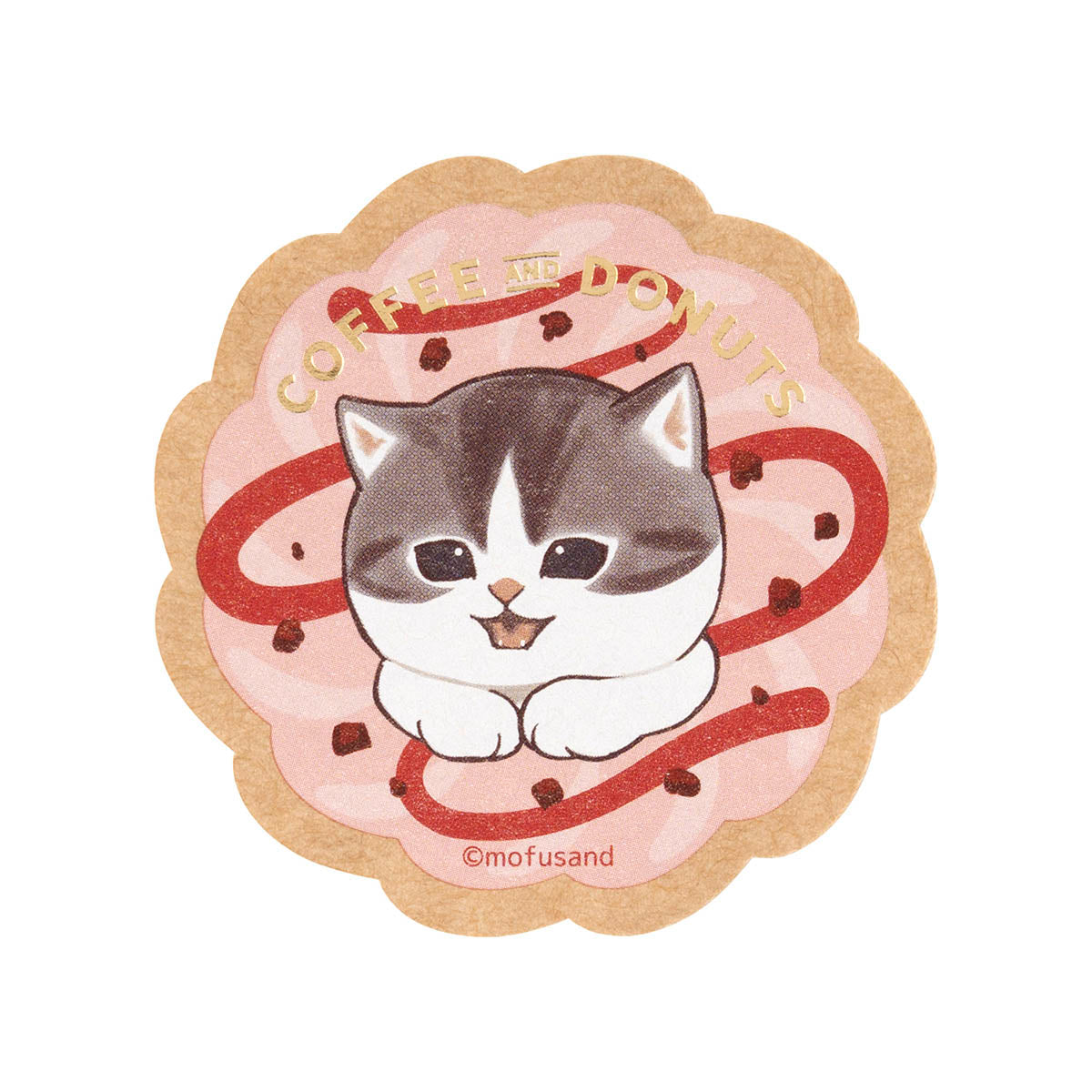 mofusand COFFEE AND DONUTS Smartphone-sized Sticker (Strawberry Cruller)