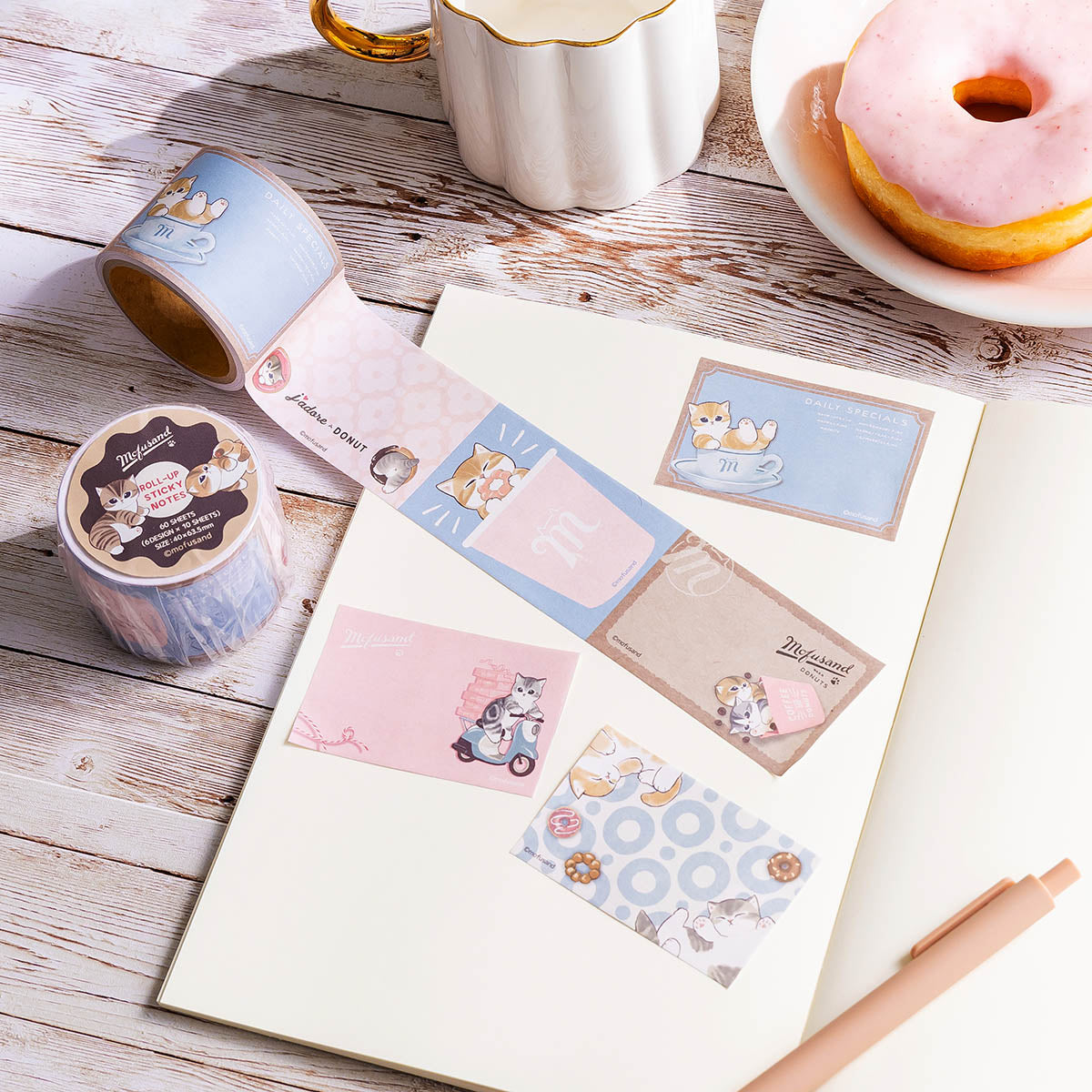 mofusand COFFEE AND DONUTS Roll Sticky Notes (Milk Chocolate)