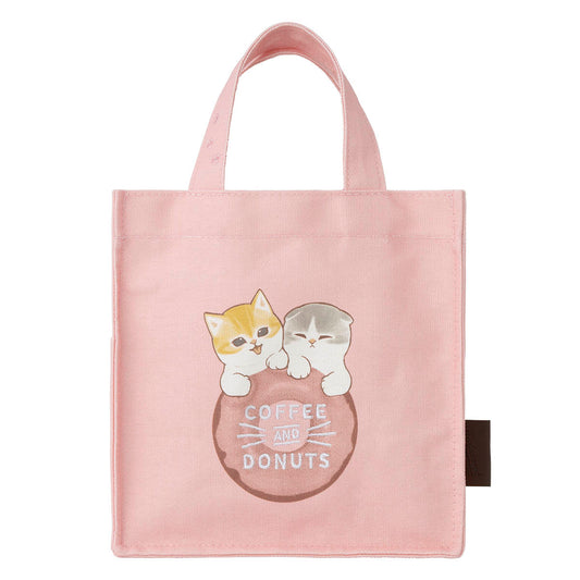 mofusand COFFEE AND DONUTS Lunch-size Square Tote Bag (Pink)