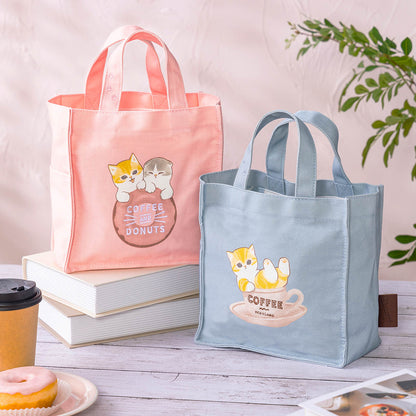 mofusand COFFEE AND DONUTS Lunch-size Square Tote Bag (Blue)