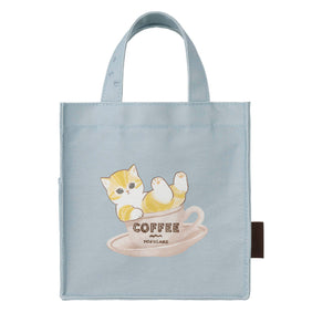 mofusand COFFEE AND DONUTS Lunch-size Square Tote Bag (Blue)