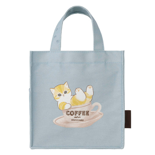 mofusand COFFEE AND DONUTS Lunch-size Square Tote Bag (Blue)