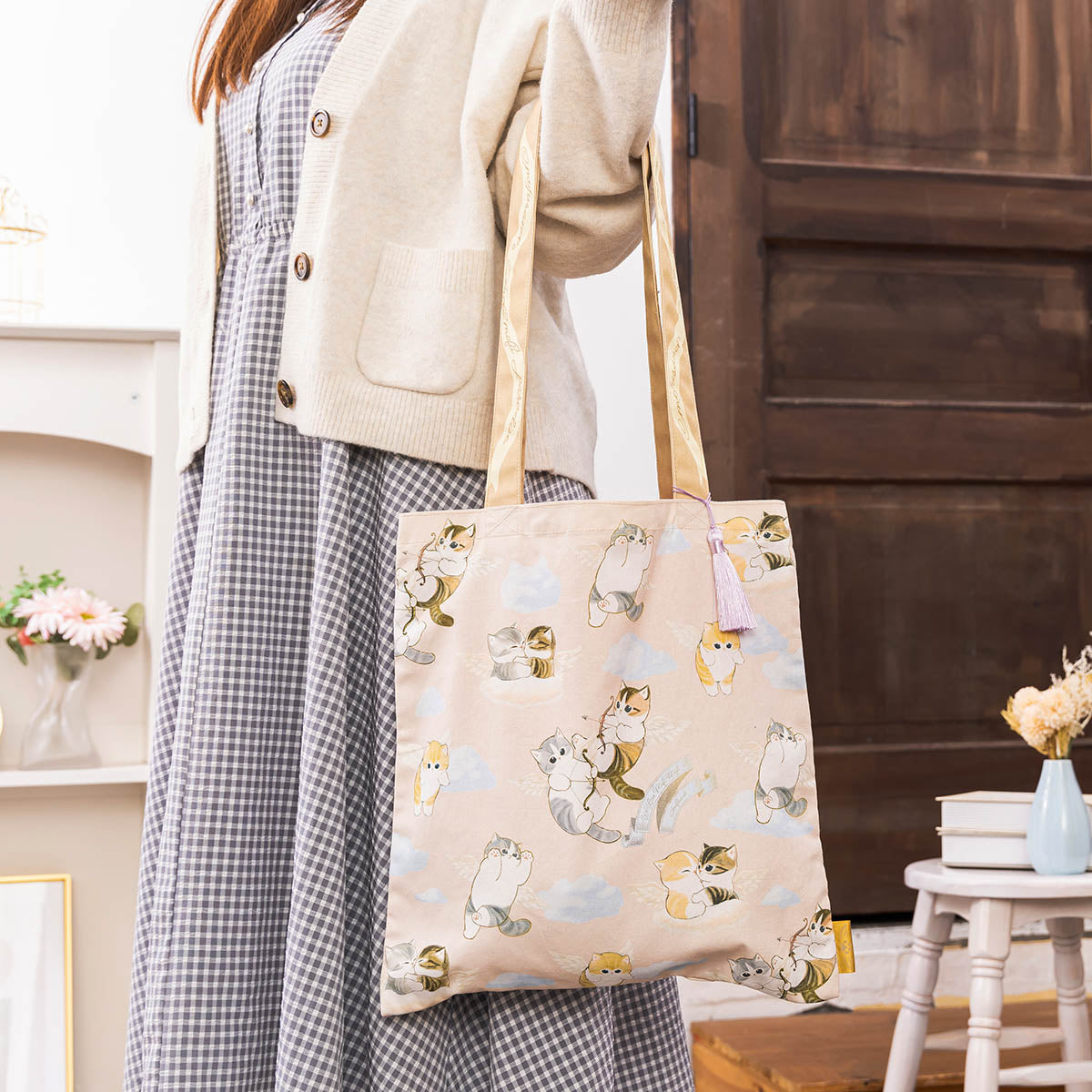 mofusand キューピッド&エンジェル タッセル付きトート(にゃんこ